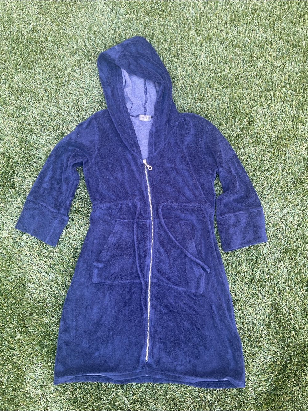 Women’s Navy Hooded Swim Coverup with Zip and Pockets